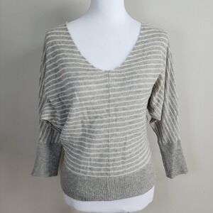 American Eagle Striped Mohair Wool Blend Sweater Womens Small Gray V-Neck Dolman